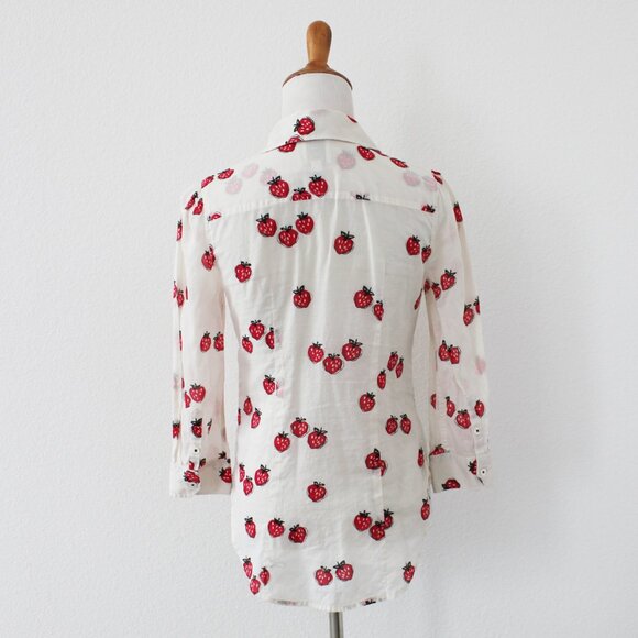 Anthropologie HD in Paris Hanalei Strawberry Print Button Down Blouse Shirt, 00 - Picture 4 of 12